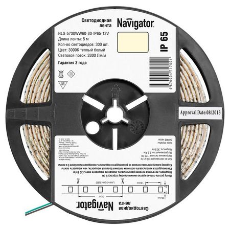 светодиодная лента Navigator 60 LED/м 12 В 30 Вт IP65 готовая 5 м теплая белая