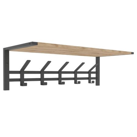 вешалка настенная с полкой ТОРОНТО 5 крючков 670х270х270мм металл/ЛДСП черная/дуб вотан