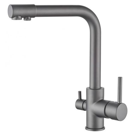 смеситель для кухни LEDEME L4055D-3 поворотный излив канал для фильтра латунь серый