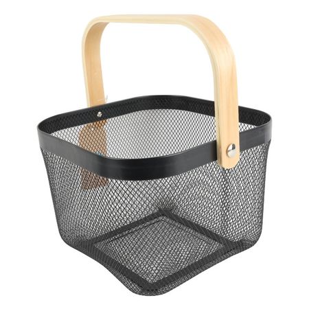 корзина для хранения TODELIA Thorm 250х245х185мм с ручкой металл/дерево черная