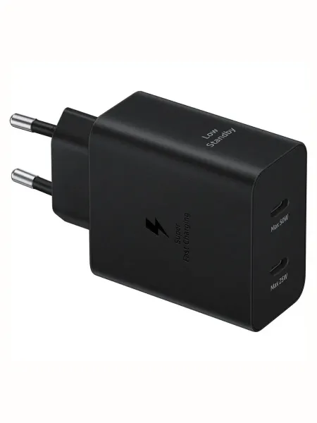 Сетевое зарядное устройство Samsung Super Fast Charger GaN 2хType-C 50W + Cable Type-C 5А/1.8m (черный)