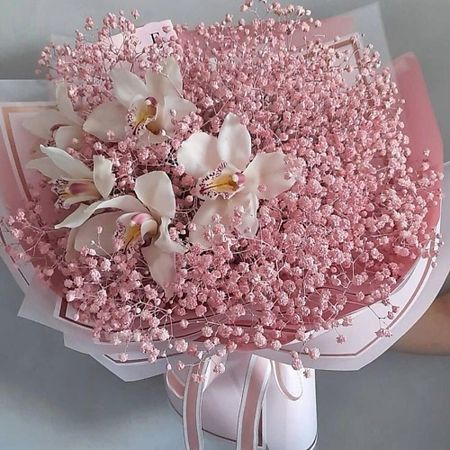 Букет живых цветов ДАРИ ЦВЕТЫ Гипсофила с орхидеей