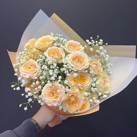 Букет живых цветов ДАРИ ЦВЕТЫ Букет с кустовой розой и гипсофилой