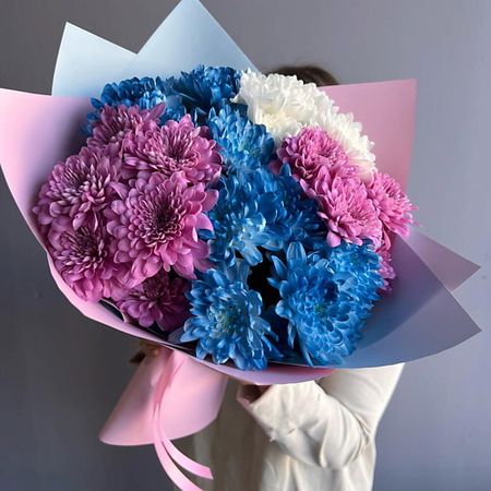 Букет живых цветов ДАРИ ЦВЕТЫ Букет из розовых и синих хризантем