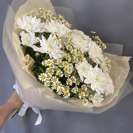 Букет живых цветов ДАРИ ЦВЕТЫ Букет с хризантемой и танацетумом