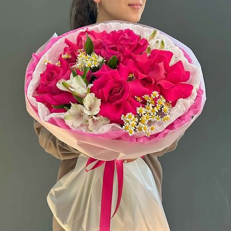 Букет живых цветов ЛАЙФБУКЕТ Букет из ажурных роз и ромашек 