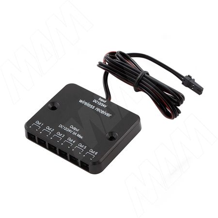 Ресивер для беспроводного выключателя, с 6 разъемами LED, 12/24В, 60/120Вт, IP20, цвет черный (SW1-REC-RC-BL)