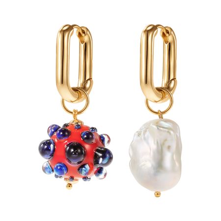 KOTLO STUDIO Серьги Red And Blue Murano Bead And Pearl Earrings