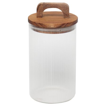 банка для продуктов TODELIA Elegance 0,85л круглая стекло, акация, силикон