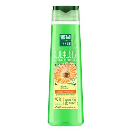 Шампунь для волос ЧИСТАЯ ЛИНИЯ Шампунь регулирующий Свежесть и объем волос с экстрактом календулы