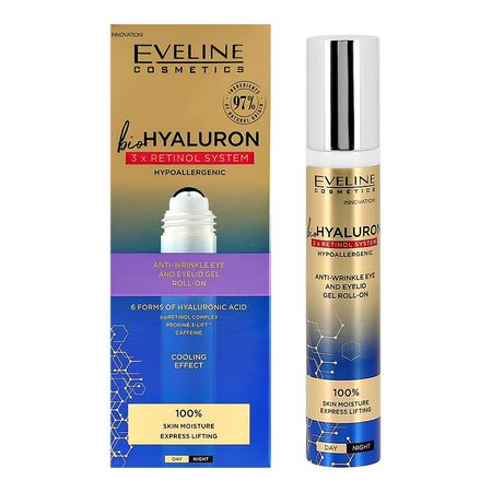 Гель для кожи вокруг глаз EVELINE BIOHYALURON 3XRETINOL SYSTEM роликовый с гиалуроновой кислотой и ретинолом 15 мл