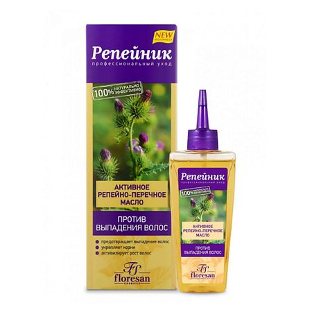 Масло для волос FLORESAN Активное репейно-перечное масло против выпадения волос серии Репейник