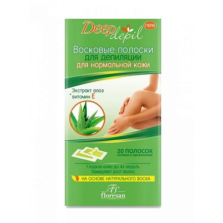 Восковые полоски для депиляции FLORESAN Восковые полоски для депиляции Deep Depil для нормальной кожи с экстрактом алоэ