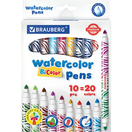 Набор фломастеров BRAUBERG Фломастеры двусторонние утолщенные, двухцветные