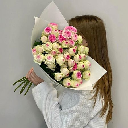 Букет живых цветов JULES FLOWER ATELIER Моно из кустовых пионовидных роз Джелатто 11шт