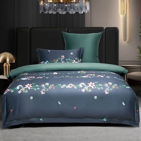 Комплект постельного белья ARYA HOME COLLECTION Постельное белье Diamond Сатин 1,5 Сп. 160x220 Demure Графит, зеленый