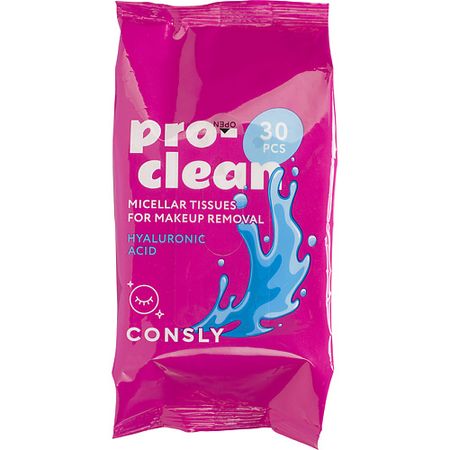 Салфетки для снятия макияжа CONSLY Мицеллярные салфетки для снятия стойкого макияжа с гиалуроновой кислотой Pro - Clean Micellar Tissues For MakeUp Removal Hyaluronic Acid