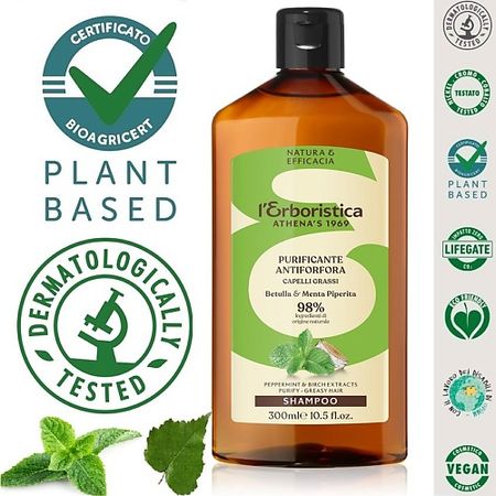 Шампунь для волос L`ERBORISTICA Натуральный Шампунь для волос, регулятор кожного жира с экстрактами берёзы и мяты