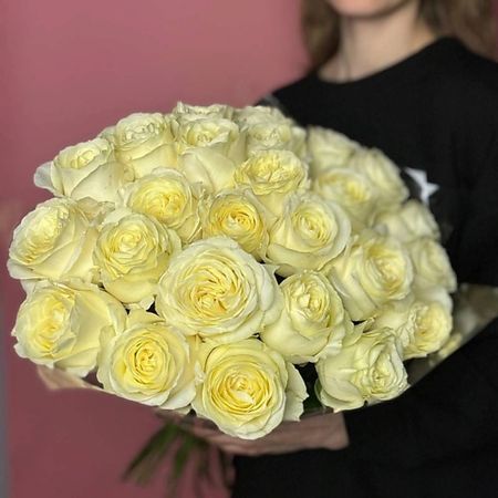 Букет живых цветов GLOW FLOWERS Монобукет из 25 белых роз