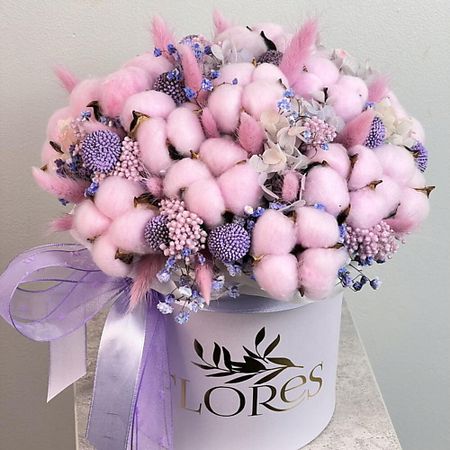 Букет из сухоцветов FLORES Нежная коробочка с розовым хлопком и сухоцветами ай вень эр щенок лучик и коробочка надежды