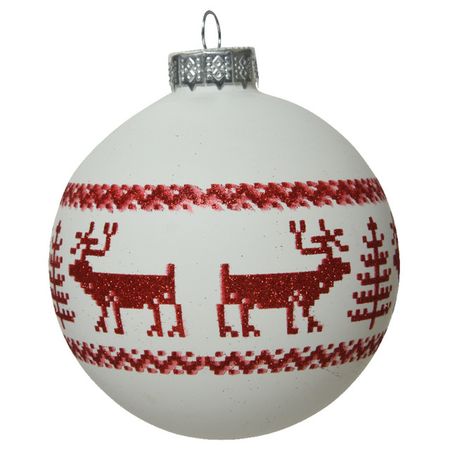 шар 80мм Олень стекло красно-белый