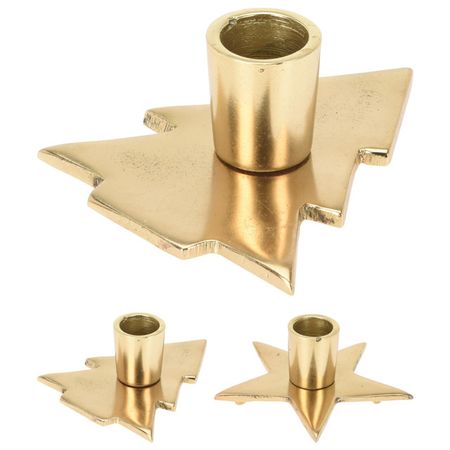 подсвечник Ель/Звезда 1 свеча 11х4см металл золото