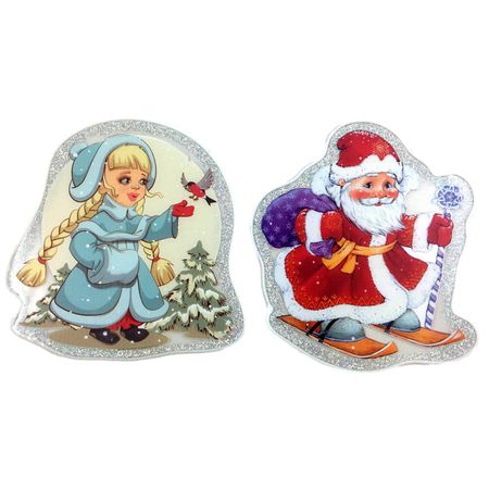 витраж Дед Мороз/Снегурочка/Снеговик 20х20см ПВХ в асс-те