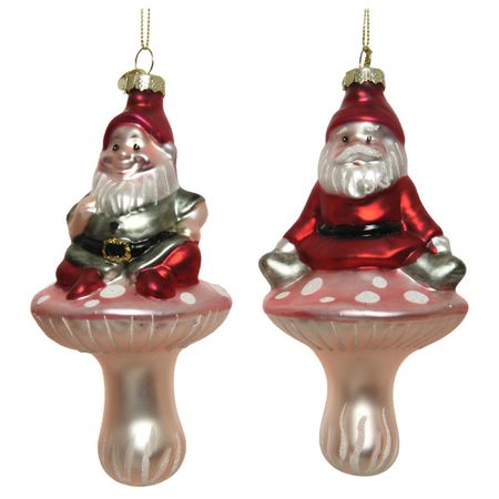 подвеска Гном на мухоморе 16см стекло мультиколор