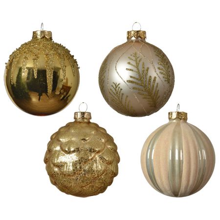 шар 80мм Декоративный стекло жемчужный/золотой в асс-те