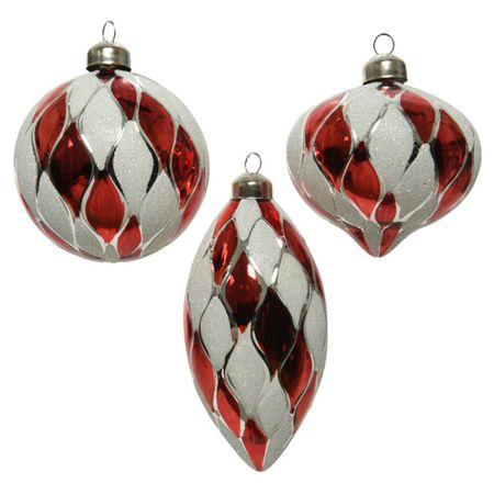 подвеска Новогодняя с полосками 8см стекло красно-белая в асс-те