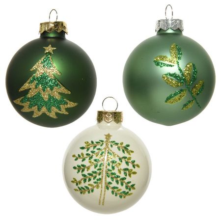 шар 60мм Ель/Ветка с листьями стекло в асс-те