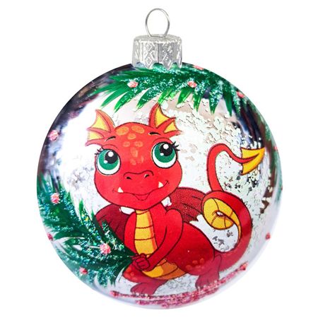 шар 65мм Символ года Дракоша красный без ёлочки стекло