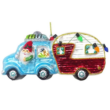 подвеска Санта на машине 7см стекло красно-голубой