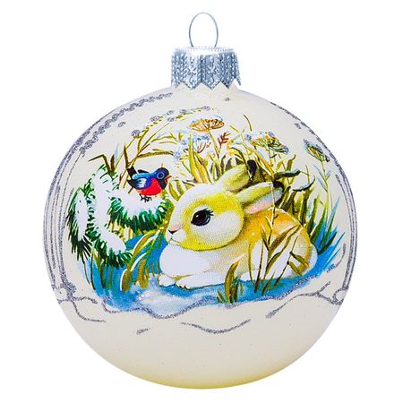 шар 80мм Зайчик под кустиком стекло в ассортименте