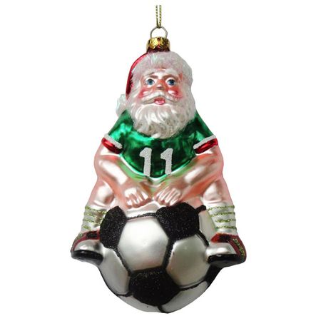 подвеска Санта с футбольным мячом 13см стекло бело-зеленый