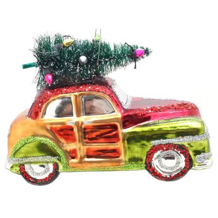 подвеска Машина с елкой 10см пластик красно-зеленый