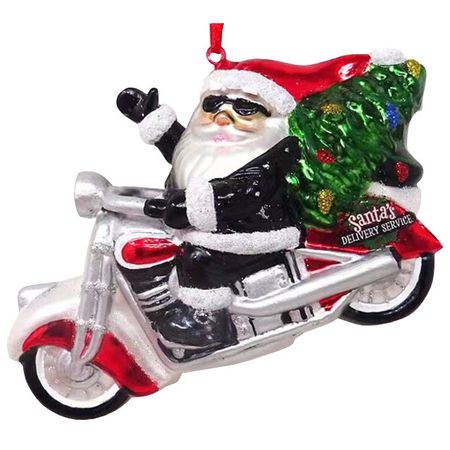 подвеска Санта на мотоцикле 8,5см стекло черно-красный