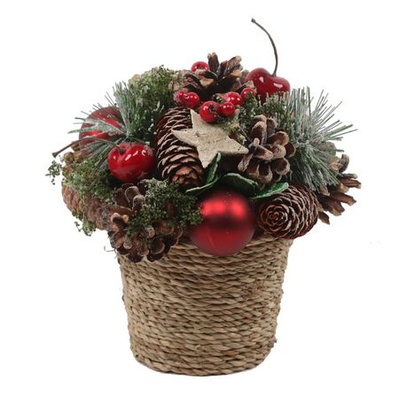 композиция в кашпо Еловая с шишками и ягодами 19 см