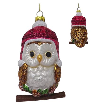 подвеска Сова 13,5см стекло красно-голубой