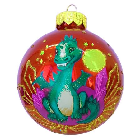 шар 80мм Символ года Дракон и луна стекло