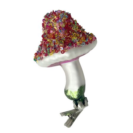 игрушка елочная MAXIJOY Гриб 11см стекло красный