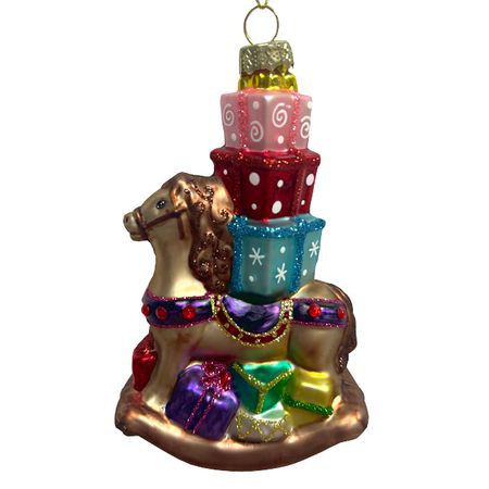 подвеска MAXIJOY Лошадка с подарками 12,7см стекло мультиколор