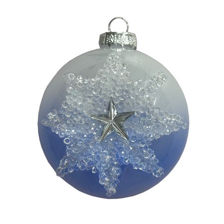 шар MAXIJOY Снежинка и звезда 80мм стекло голубой