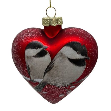 подвеска MAXIJOY Сердце со снегирями 10см стекло красный