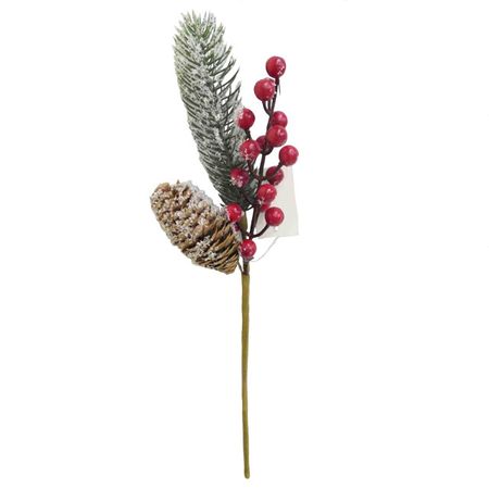 ветка новогодняя MAXIJOY еловая с ягодами и шишкой 35см
