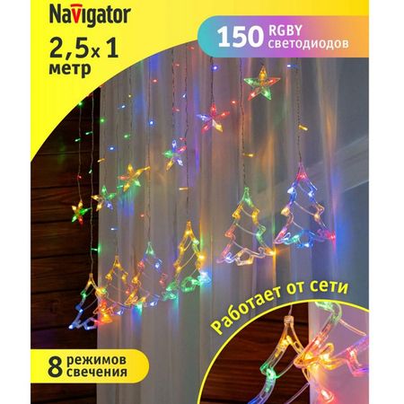 гирлянда NAVIGATOR фигурки звёзды и ёлочки 2,5х1м 138 LED мульти свет