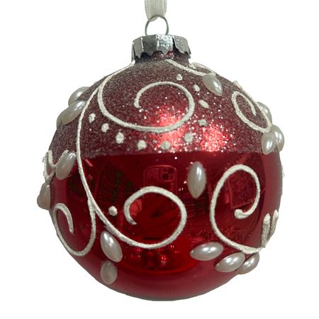 шар MAXIJOY Белые ветви 80мм стекло красный