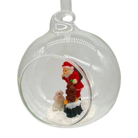 подвеска MAXIJOY Дед мороз и заяц 8см стекло мультиколор