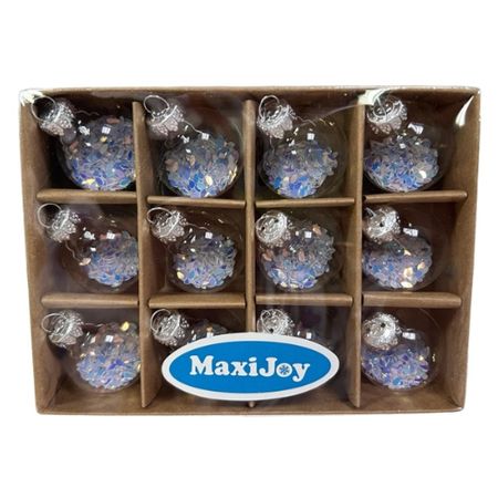 набор шаров MAXIJOY пайетками 12шт 30мм стекло серебряный