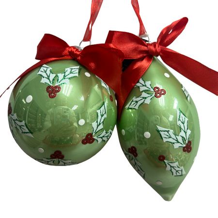 шар MAXIJOY с красным бантиком 80мм стекло зеленый в асс-те